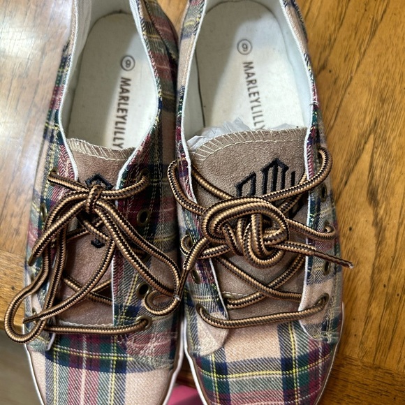 Plaid Pink and Brown Women's Sneakers - Picture 9 of 9
